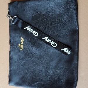 Ginasy black faux leather cosmetic clutch 13 x 10 . Like new condition